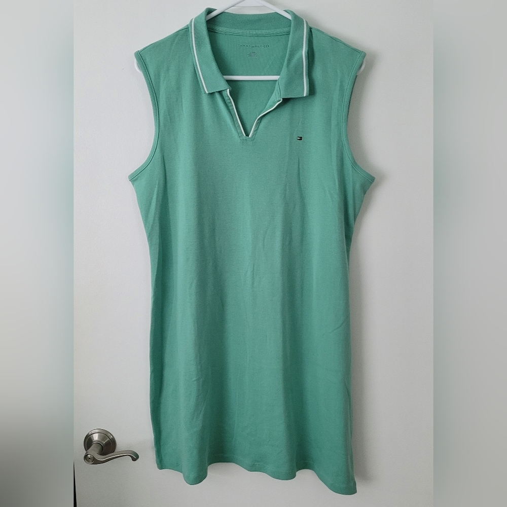 Tommy Hilfiger Dress Polo Collared Sleeveless Sz Large Green Preppy Golf Tennis
